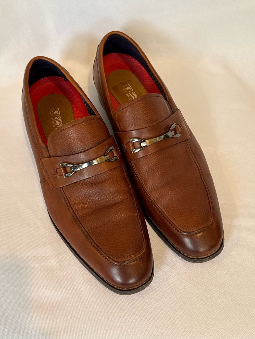 Stacy Adams Brown Leather Slip-On Loafers with Silver Accent